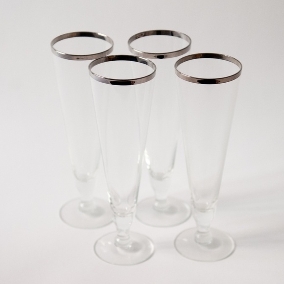 Set of 4 Vintage Platinum Silver Rim Pilsner Glasses - Picture 1 of 6